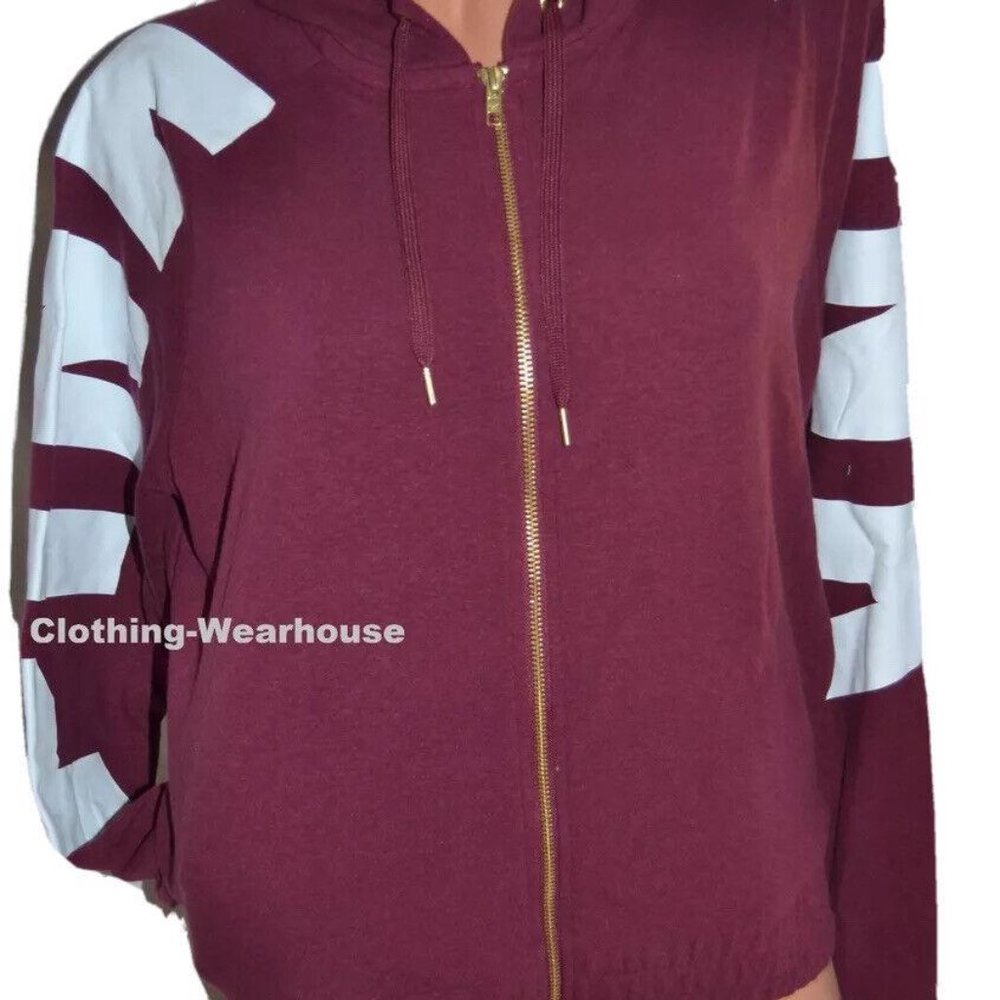 Victoria's Secret pink Full Zip Hoodie Red White Logo L new